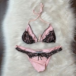 Beach Bunny pink lace bikini set M